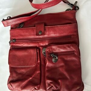 Silva Rose Red cross shoulder bag with many pockets and sections